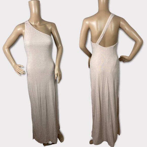 NWT Show Me Your Mumu One Shoulder Pink Cream Sparkle Maxi Dress Bridesmaid Gown - Picture 2 of 8
